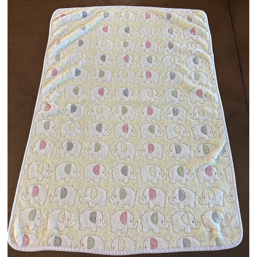 Stephan Pastel Elephant‎ Plush Baby Blanket White Pink Blue Green 39x27
